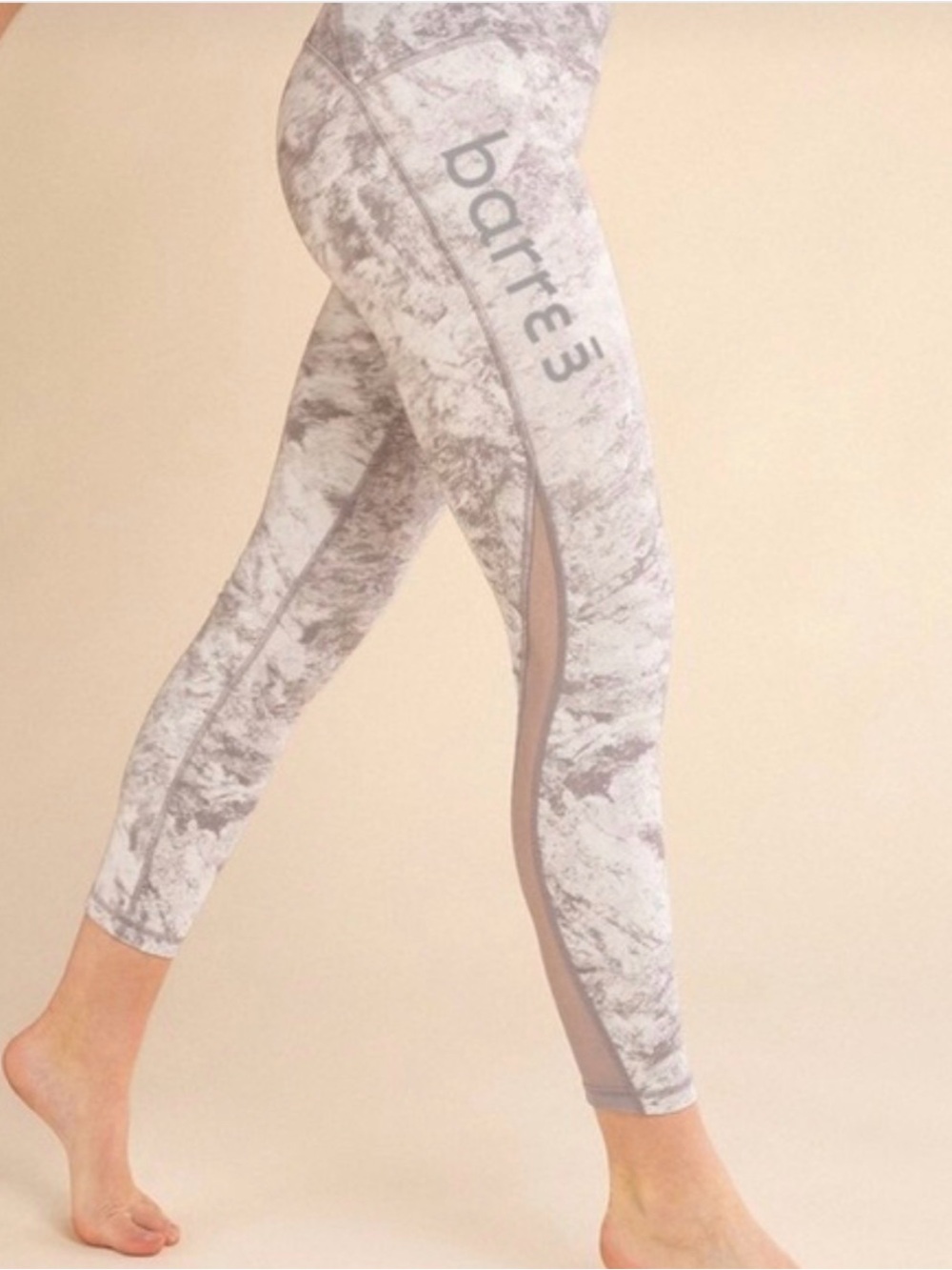 Lululemon barre3 Women's Light Gray Marble Mesh-Panel Leggings size 8